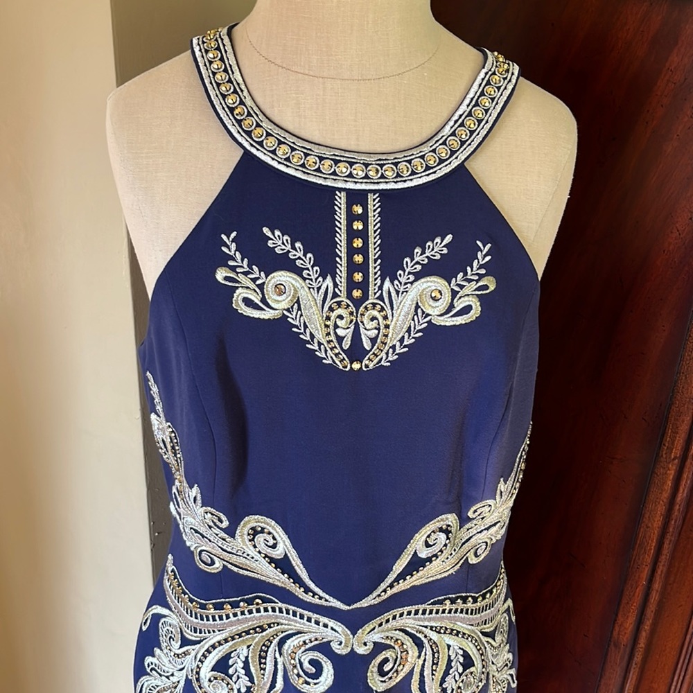 Lilly navy blue dress with gold accents